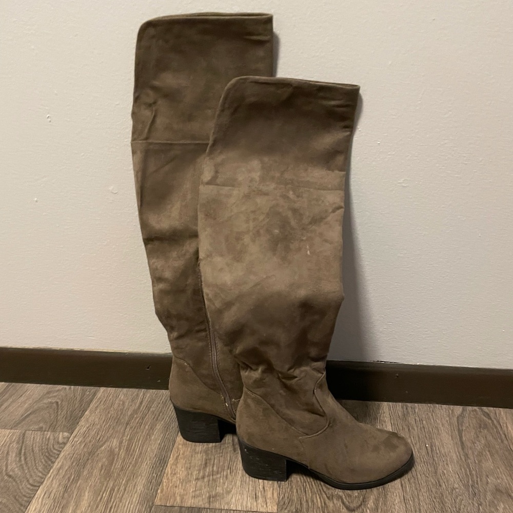 Brown suede over the knee boots